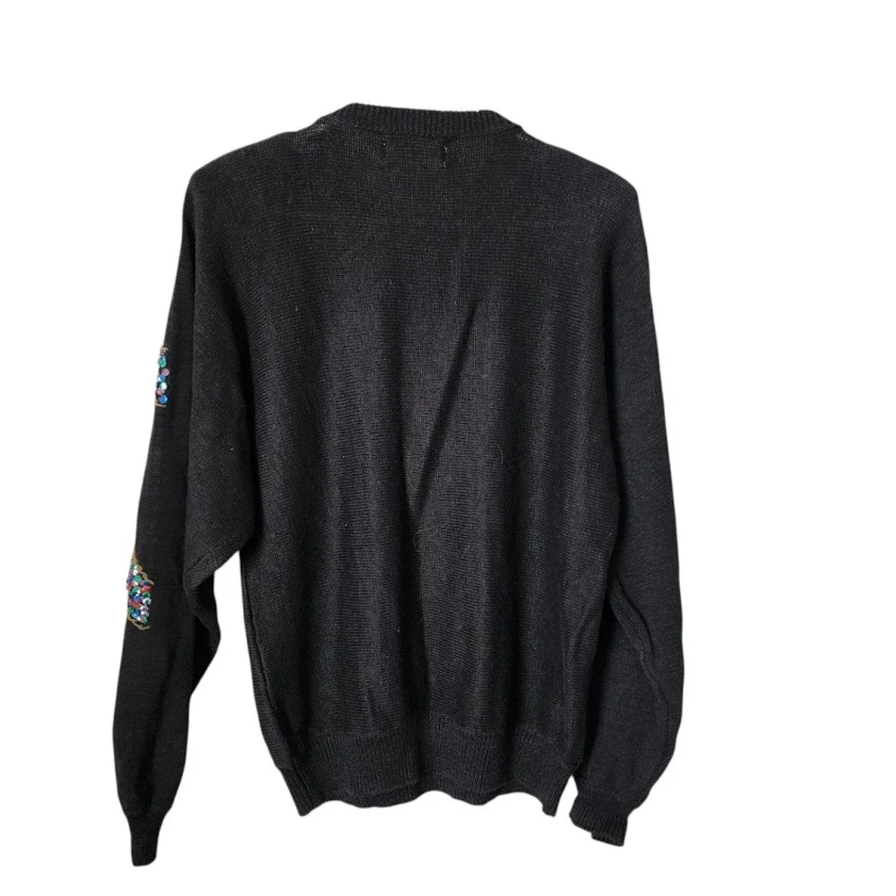 CHRISTINE GERARD 80s Glam Sequin Bow Jewel Sweater Holiday Party in‎ Black M